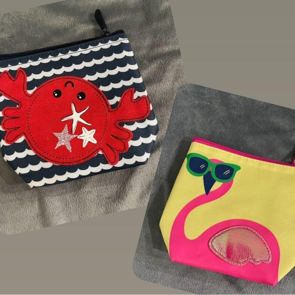 Set of 2 Thirty One Cool Zip Snackers Thermal Snack Pouches - Crab & Flamingo